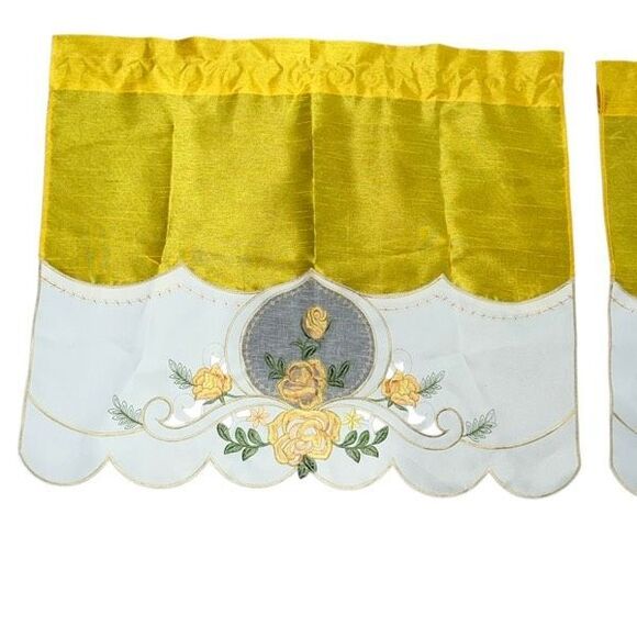 Yellow Rose Melody 3 pc Kitchen Cafe Curtain Set Swag Tier Set Embroidery GOHD - Picture 4 of 13